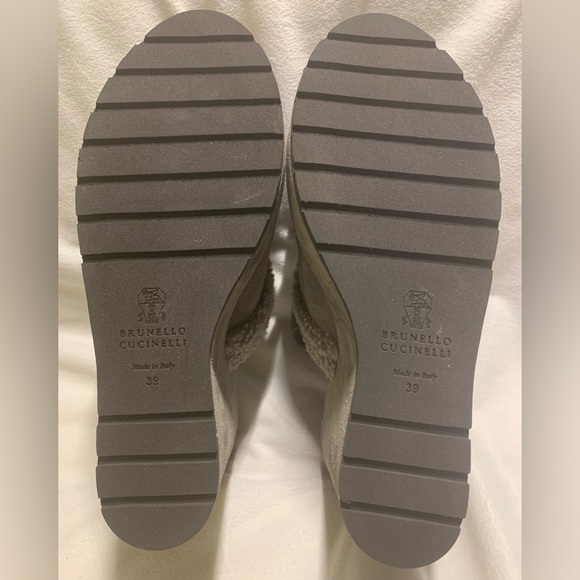 Brunello Cucinelli Suede Shearling Wedge Slingback Clogs Grey size EU 39 / US 9 - Picture 8 of 14